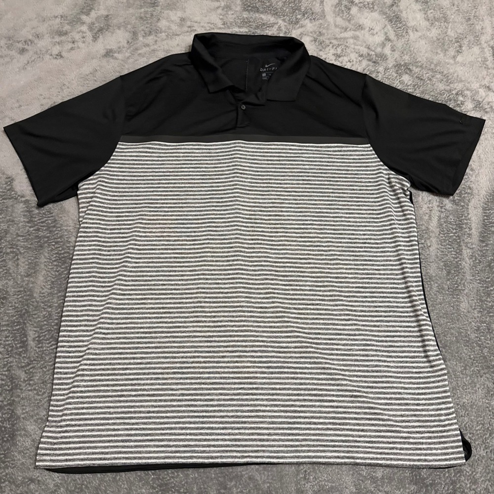 Nike Dri Fit Tiger Woods Golf Polo Shirt Men's‎ XL Black Gray Stripe